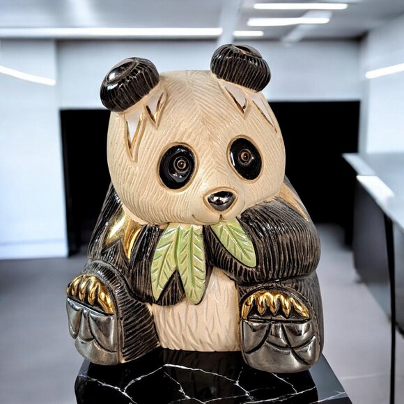 De Rosa Artesania Rinconada Panda Bear Sculpture Figurine Silver Anniversary - Picture 1 of 6
